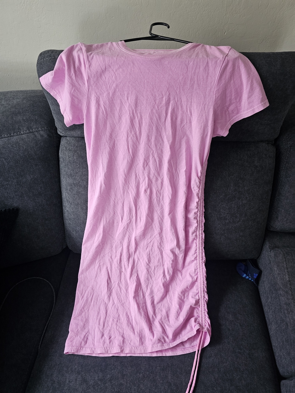 Pink Short Sleeve Ruched Side T-Shirt Dress